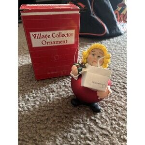Vintage Department 56 Village Collector Christmas Ornament Red Ball Blond Hair